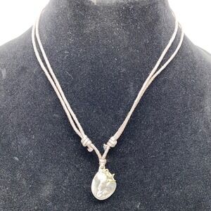 Silver‎ Tone Oval Pendant Necklace with Bird and Flower Charm on Cord